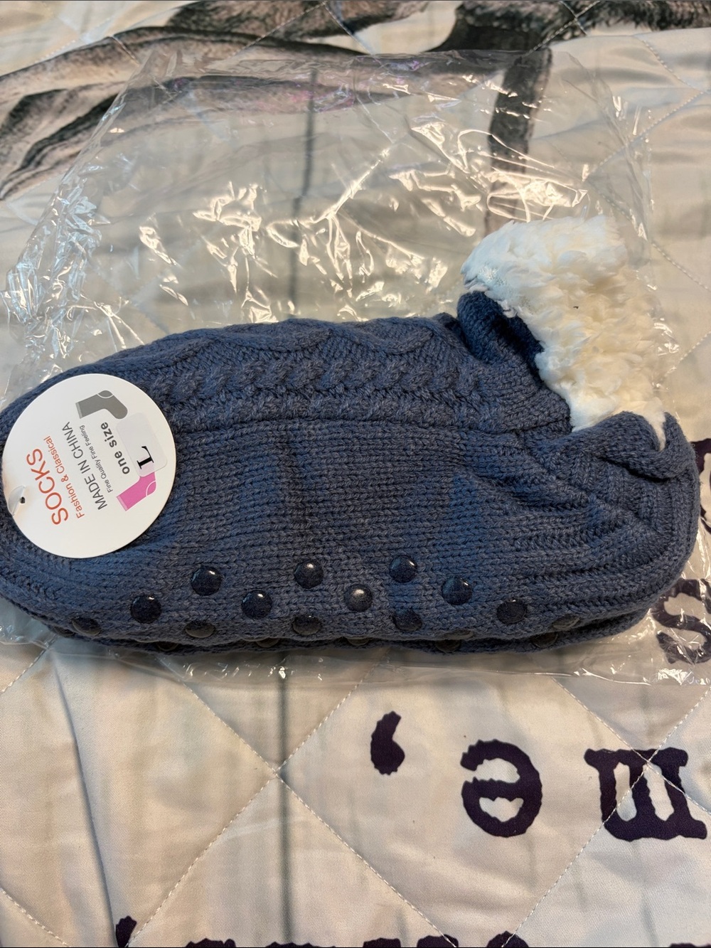 Cozy Blue Sherpa-Lined Non-Slip Slipper Socks